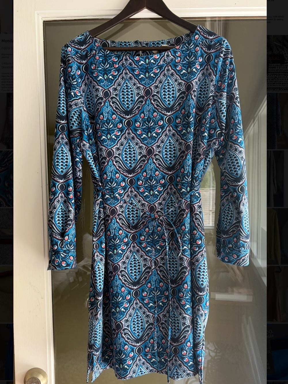 LOFT Blue Baroque Geometric Print Tie Waist Shift Dress - LP